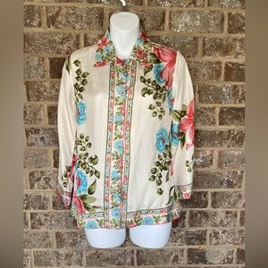 Plenty  silk floral printed blouse NWT Size Petite Small Flaw Vintage